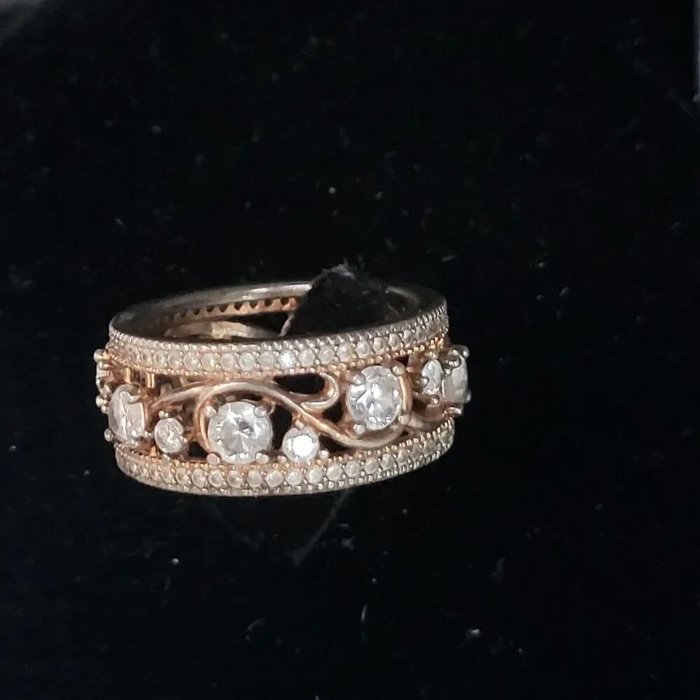 Sterling Silver & Vermeil Filigree Design Band  Ring Size 6